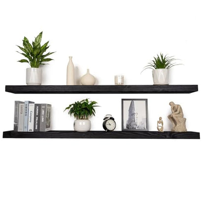 Rustic Floating Shelves 72 inch Long 8 "deep Set of 2, Heavy Duty Wood Wall Mounted Shelves for Bathroom Living Room Kitchen,Book Shelves with Thickened Hidden Bracket- Black - color: Black, size: 72'' x 8''x 2''(set of 2）
