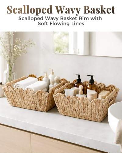 Wicker Baskets 2 Pack, Scalloped Water Hyacinth