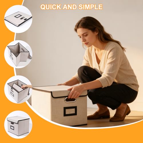 Large Square Storage Bin with Lid, Foldable Organizer Box with Handles & Label Design, for Office, Closet, Home, Documents, Grey, 12.20 x 10.63 x 10.63 Inches, 1 Pack - color: Grey, style: Square - 1 Pack
