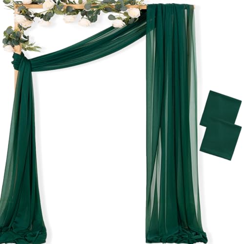 Sheer Wedding Arch Draping Fabric 29" x 20 FT 2 Panels Emerald Green - color: Emerald Green, size: 29"w x 240"l (Pack of 2)