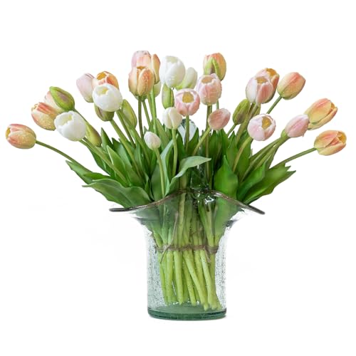 DUYONE 40Pcs Artificial Tulips Flowers, Soft Touch Realistic Latex Tulips Bouquet for Home Office Wedding Party Garden Decor, Fake Flowers for Dining Table Living Room Spring-B Champagne Set - color: B Style-40pcs Champagne Set(no Vase)