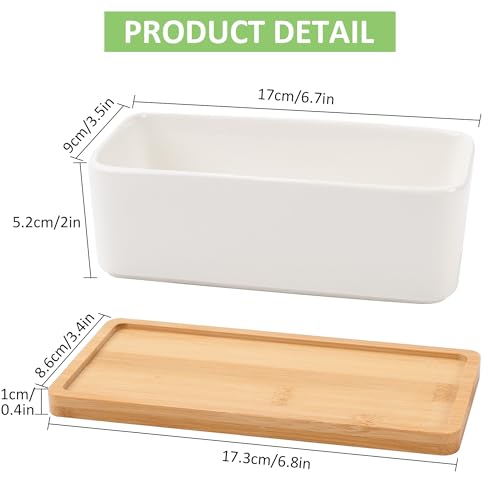 2 PCS Succulent Pot Cactus Containers White Ceramic Planter with Drainage Hole and Removable Tray Small Plant Pots for Home Office Decor Bonsai Container for Indoor Outdoor Plants (Rectangle) - size: Rectangle, style: Rectangle