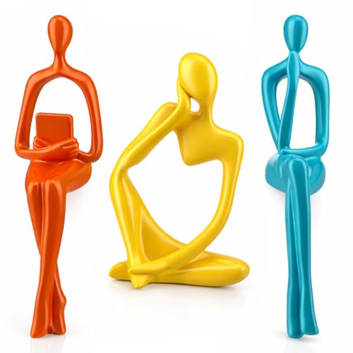 AceOrbit 3 Pcs Mid Century Modern Decor, Thinker Statues Bookshelf Decor - style: Thinker