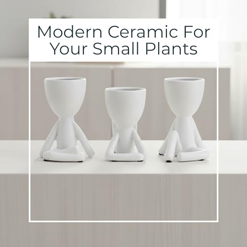 Ceramic Sitting Human Sculptural for Home Decor - Figurine Accents for Bathroom, Office Desk, and Living Room - Ornaments for Shelf Display and Cofee Table - Set of 3, 6", 6", 5", White