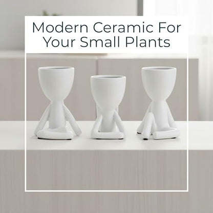 Ceramic Sitting Human Sculptural for Home Decor - Figurine Accents for Bathroom, Office Desk, and Living Room - Ornaments for Shelf Display and Cofee Table - Set of 3, 6", 6", 5", White