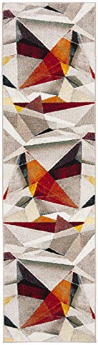 SAFAVIEH Porcello Collection Runner Rug - 2'3" x 18', Light Grey & Orange, Modern Abstract Design, Non-Shedding & Easy Care, Ideal for High Traffic Areas in Living Room, Bedroom (PRL6940F) - color: Light Grey/Orange, size: 2'3" x 18' (Runner)