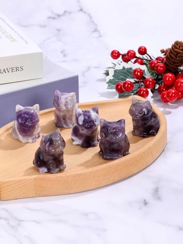 Jovivi Amethyst Cystal Cat Statue Natural Stone Carved Sitting Cat Figurine - color: Purple - Amethyst Crystal