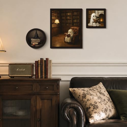 BIQRP 3 Pcs Halloween Ghost Reading Books Wall Art Set - color: Books