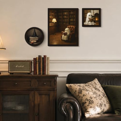 BIQRP 3 Pcs Halloween Ghost Reading Books Wall Art Set - color: Books