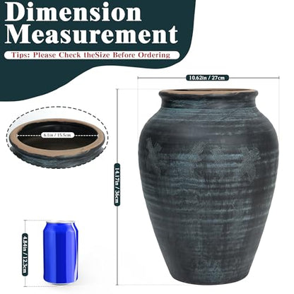 14.17" Blue Ceramic Vase, Rustic Farmhouse Living Room Home Decor - size: 14.17Inch