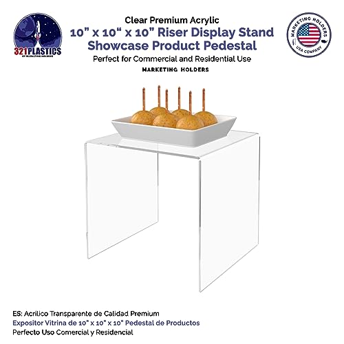 Marketing Holders 2 Pack Clear Acrylic Riser Display Table 10" Merchandise Showcase One Piece Bench Retail Stores and Boutiques Throne Counter Tabletop Platform - size: 10"W x 10"D x 10"H Riser