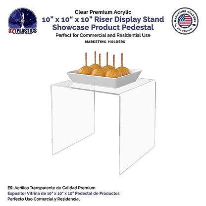 Marketing Holders 2 Pack Clear Acrylic Riser Display Table 10" Merchandise Showcase One Piece Bench Retail Stores and Boutiques Throne Counter Tabletop Platform - size: 10"W x 10"D x 10"H Riser