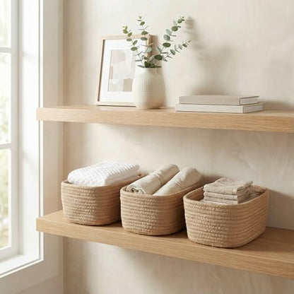Beautiful Storage Basket Set of 3 - Sturdy Jute Rope Baskets for Shelves - color: Jute-Brown