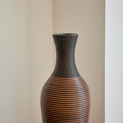 Tall Floor Vase for Living Room, Black & Gray Floor Vase, Artificial Rattan with Two-Tone Dark Brown Finish 39 Inch H - color: Black+ Gray