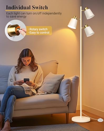 Tree Floor Lamps for Living Room, 67" Modern Standing Lamp with 3 Lights - color: White Gold