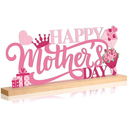 Roowest Metal Happy Mother's Day Table Sign Decor with Wooden Base - style: Mother's Day