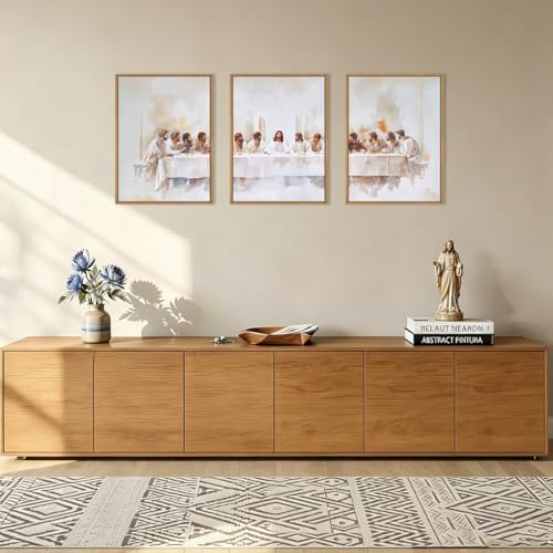 KAIRNE Jesus Last Supper Christian Framed Canvas Wall Art Set-12"x16"x3 - color: Jesus Wall Art, size: 12"L x 16"W