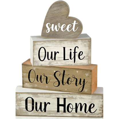 Farmhouse Table Decor, 4pcs Our Life Our Story Our Home Decor - style: Home