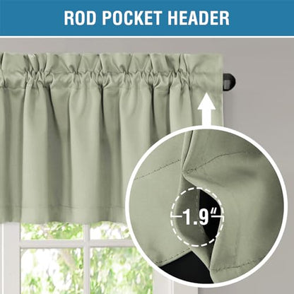 H.VERSAILTEX 100% Blackout Curtain Valances for Kitchen Windows/Bathroom/Living Room/Bedroom Thermal Insulated Rod Pocket Valances for Windows, 2 Pack, 52" x 18", Light Sage - color: Light Sage
