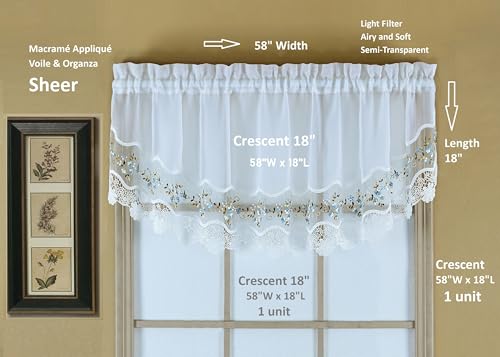 Today's Curtain, Vintage Macramé Organza Crescent 18", White/Blue, 58" W x 18" L - color: White/Blue, size: 58"W x 18"L (Pack of 1)