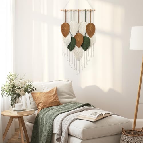 Macrame Wall Hanging Leaves Woven Tapestry Boho Chic Modern Home Decoration - color: 16.5"W x 29.5"L