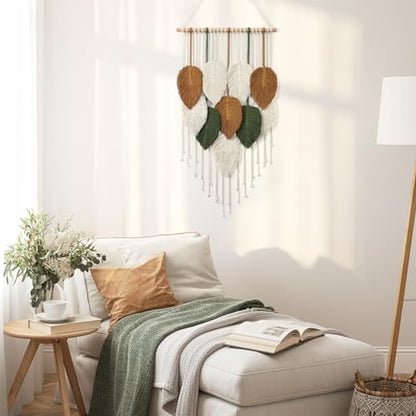 Macrame Wall Hanging Leaves Woven Tapestry Boho Chic Modern Home Decoration - color: 16.5"W x 29.5"L