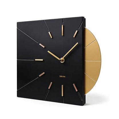 Driini Black and Gold Mid Century Modern Wall Clock, Battery Operated - color: Black