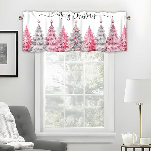 Christmas Valances for Windows, Pink Christmas Tree Curtains 42x12 Inch - color: Christmas-sy-sd0767, size: 42"W x 12"L (Pack of 1)