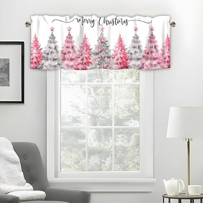 Christmas Valances for Windows, Pink Christmas Tree Curtains 42x12 Inch - color: Christmas-sy-sd0767, size: 42"W x 12"L (Pack of 1)