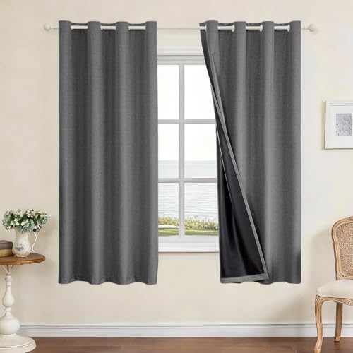 Faux Linen 100% Blackout Curtains, 42" W x 63" L (2 Panels) - color: Dark Grey, size: 42"W x 63"L (Pack of 2)