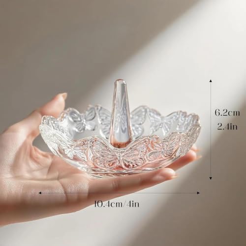4" Crystal Ring Holder Dish, Glass Jewelry Tray, Decorative Trinket Tray - color: Clear,butterfly