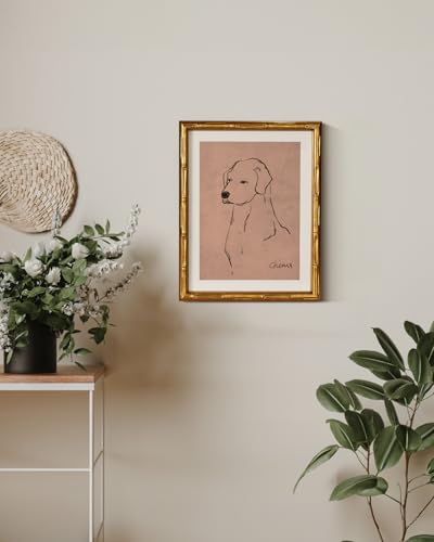 InSimSea Gold Bamboo Framed Wall Art, Dog Sketch Animal Prints, 11x14In - color: Line Dog