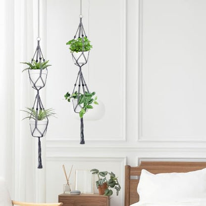 Belit 2 Pack Macrame Plant Hangers, 51 Inch Hanging Plant Holder, Grey - color: Gray, size: 51"- 2 Tier