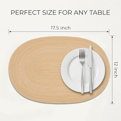 Placemats Set of 6, Woven Oval Braided Dining Table Mats(Beige Brown) - color: Beige Brown, size: 6 pcs