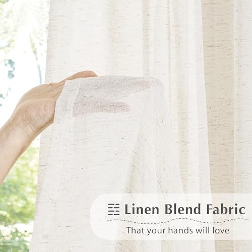 FMFUNCTEX Beige Linen Pinch Pleated Sheer Curtains, 63 Inches, 2 Panels - color: Pinch Pleat| Natural, size: 52"W x 63"L (Pack of 2)