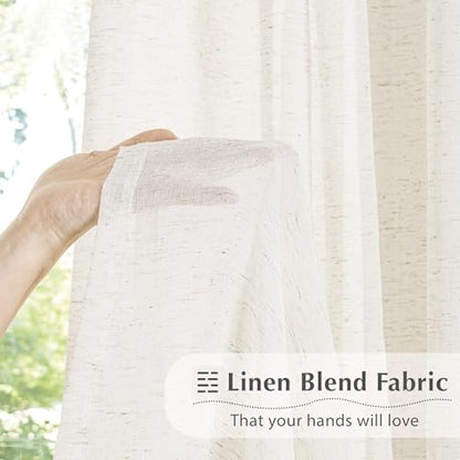 FMFUNCTEX Beige Linen Pinch Pleated Sheer Curtains, 63 Inches, 2 Panels - color: Pinch Pleat| Natural, size: 52"W x 63"L (Pack of 2)