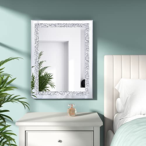 16 x20 Crystal Decorative Silver Mirror, Diamond Wall Mirror for Bathroom - color: Silver1, size: 16"L x 20"W