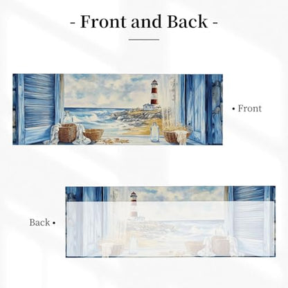 Coastal Lighthouse Curtain Valance 54x18 Inches Window Treatment Rod Pocket Valance for Kitchen Bathroom Bedroom - color: Coastal Lighthouse