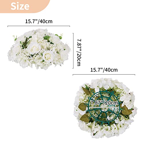 NUPTIO White Flower Balls for Table Centerpieces, 10 Pcs Large Fake Roses - color: White, size: 15.7" Diam - 10 PCS