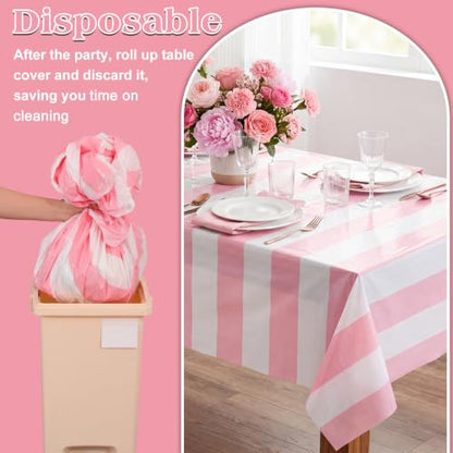 NatNarr 3 Pack Pink Striped Tablecloths, Pink and White Striped Tablecloth - color: Pink Striped