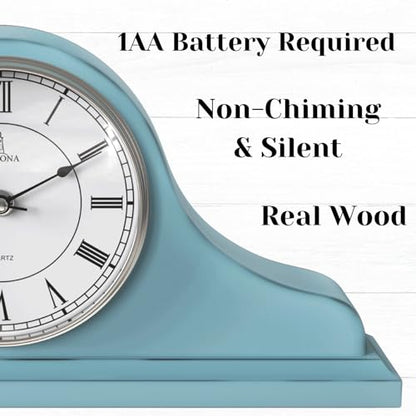 Mantel Clock for Fireplace, Teal Wooden Farmhouse Silent Mantle Clock - color: Teal