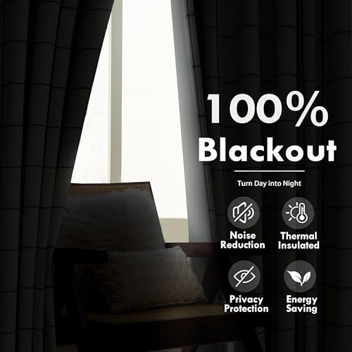 DriftAway 100% Blackout Windowpane Plaid Linen Curtains 36 Inches Black - color: Black, size: 52"W x 36"L (Pack of 2)