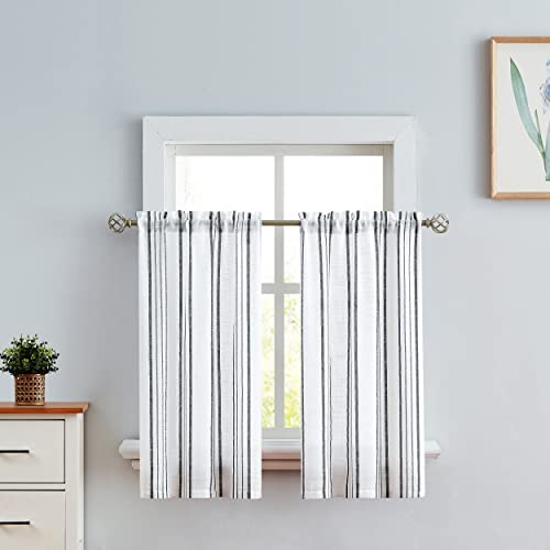 SXZJTEX Striped Cafe Kitchen Curtains Tiers 36 Inch Black White Linen - color: Black, size: 27"W x 36"L (Pack of 2)