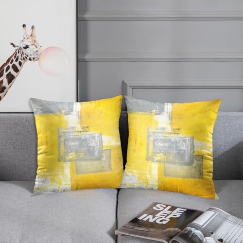 Britimes Throw Pillow Covers Set of 2, 16 x 16 Inch, Yellow Grey - color: Yellow Grey, size: 16" x 16" (Pack of 2)