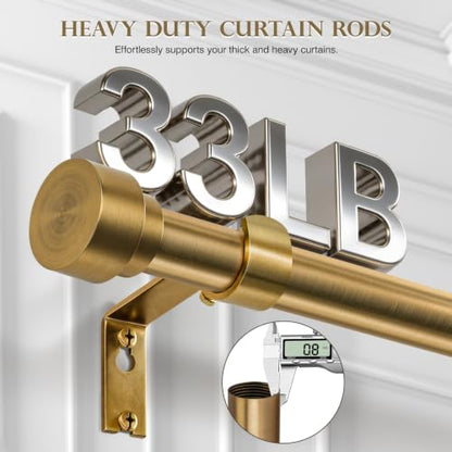 Brushed Brass Curtain Rods 32 to 120 Inch for Windows, 1 Inch Heavy Duty Adjustable Curtain Rod with Modern Solid Metal Finials, Antique Warm Gold Long Drapery Rod for Living Room & Bedroom - size: 32"-120"