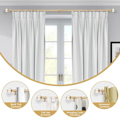 Ceramic Curtain Rods for Windows 66 to 120 Inch 1 Inch Adjustable - color: Gold Beige, size: 66"-120"