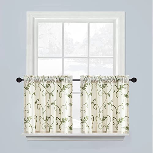 VOGOL Green Leaf Botanical Tier Curtains, 30 x 24 Inches, 2 Panels - color: Green, size: 30"W x 24"L (Pack of 2)