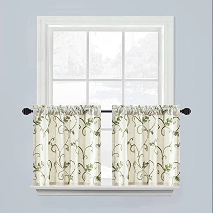 VOGOL Green Leaf Botanical Tier Curtains, 30 x 24 Inches, 2 Panels - color: Green, size: 30"W x 24"L (Pack of 2)