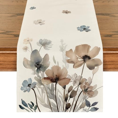 Artoid Mode Brown Poppy Floral Spring Table Runner Home Decor 13x60 Inch - size: 13" x 60", Table Runner