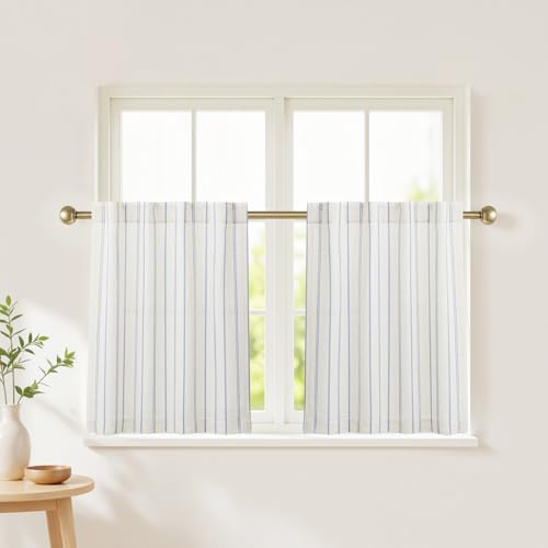 Blue Striped Kitchen Curtains,Light Filtering,2 Panels,26x24 - color: Blue, size: 26"W x 24"L (Pack of 2)
